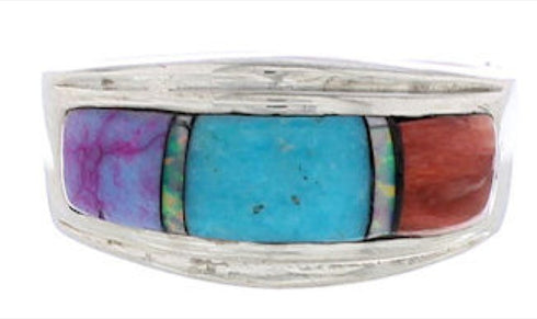 Genuine Sterling Silver Multicolor Inlay Ring Size 8-1/2 UX36123